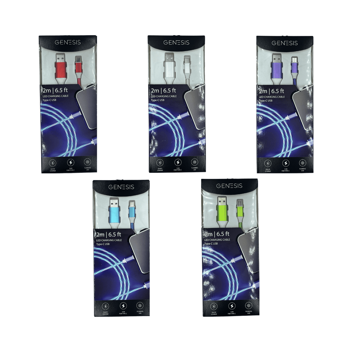 GENESIS 4ft. LED USB-C Charging Cable (20-Pack)